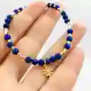 Pulsera Piedras Lapislázuli Con Flor Dorada