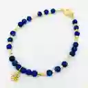 Pulsera Piedras Lapislázuli Con Flor Dorada