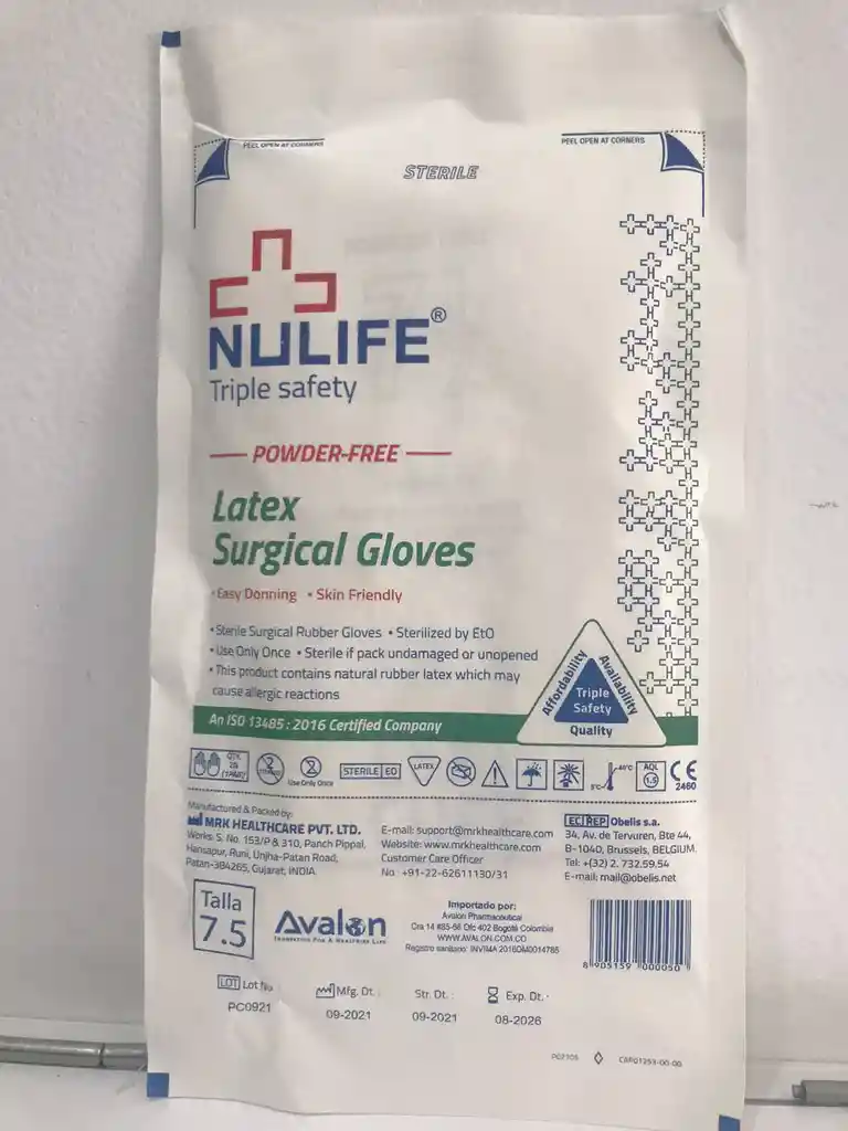 Guantes Esteril N°7.5 Par Con Talco Nulife