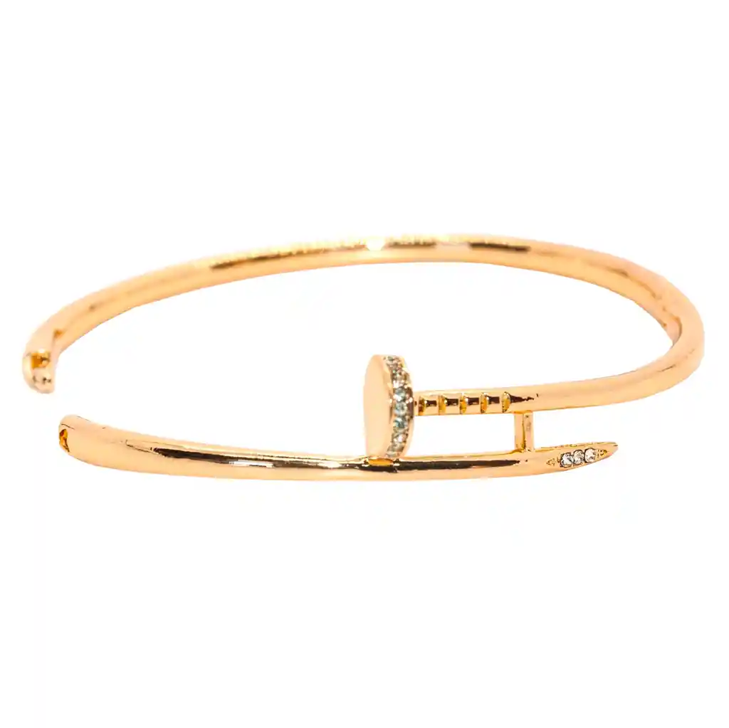 Pulsera Clavo Unisex Circon Rodio Dorado + Estuche