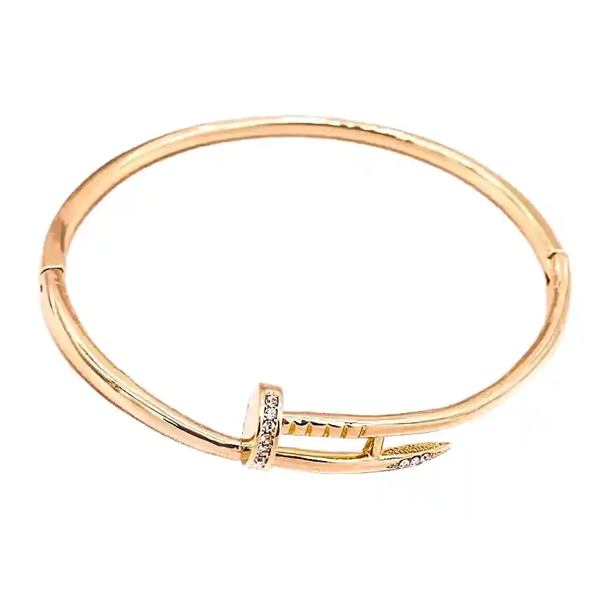 Pulsera Clavo Unisex Circon Rodio Dorado + Estuche