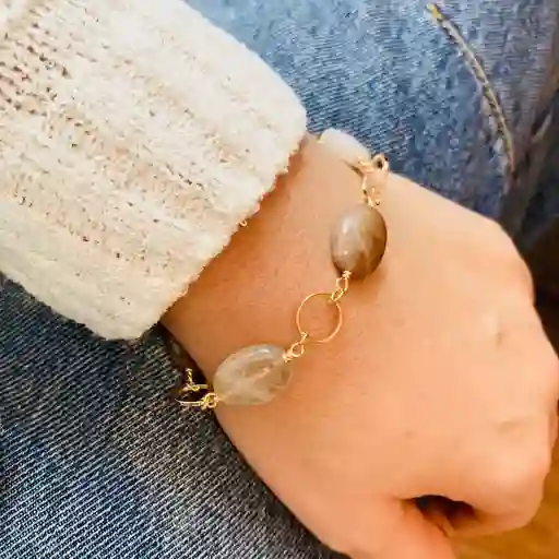 Pulsera Argollas Doradas Con Cuarzo