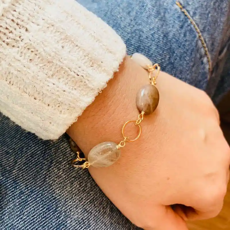 Pulsera Argollas Doradas Con Cuarzo