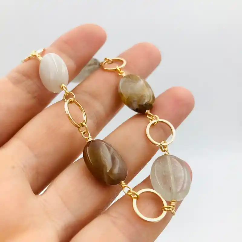 Pulsera Argollas Doradas Con Cuarzo