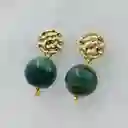 Aretes Dorados Con Cerámica Verde