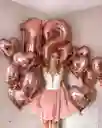 Set 12 Globos De Corazon Metalizados Oro Rosa