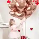 Set 12 Globos De Corazon Metalizados Oro Rosa