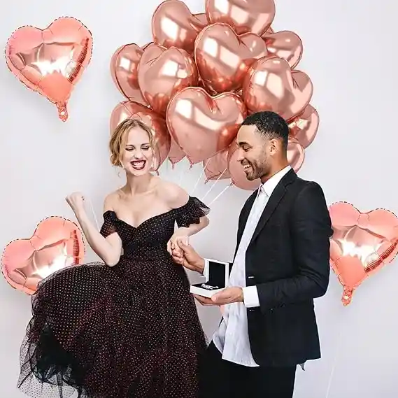 12 Globos De Corazon Oro Rosa Para Tus Celebraciones