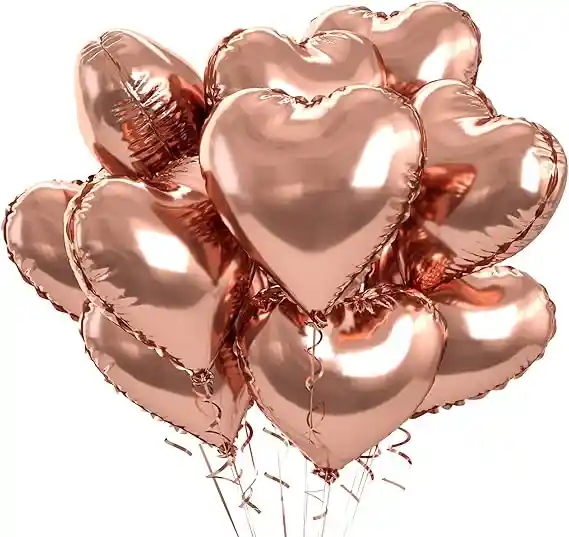 12 Globos De Corazon Oro Rosa Para Tus Celebraciones