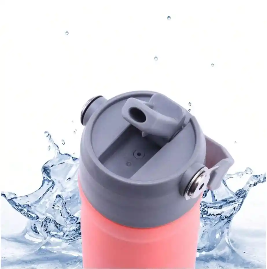 Termo Metálico De 650 Ml Abatible Flip Straw Watter Bottle Fucsia