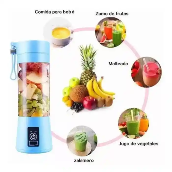 Mini Vaso Licuadora Procesadora Portatil Usb Recargable Color Azul