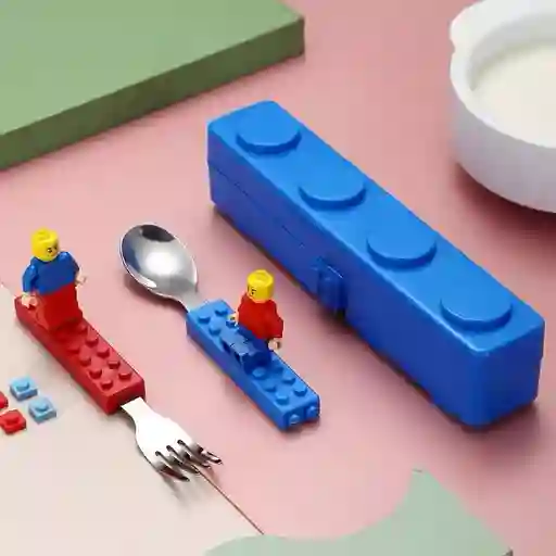 Set Cubiertos + Estuche Bloques Tipo Lego