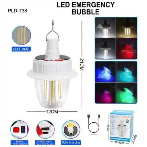 Bombillo Con Gancho Recargable 2 Modos Luz Solar Y Usb