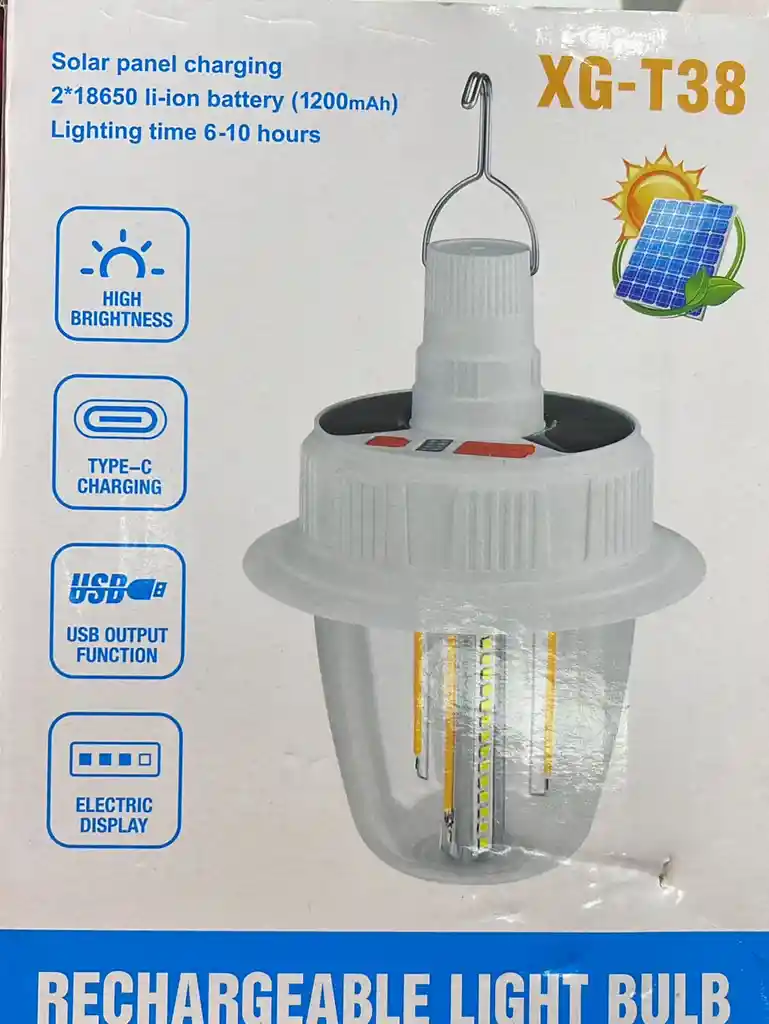 Bombillo Con Gancho Recargable 2 Modos Luz Solar Y Usb