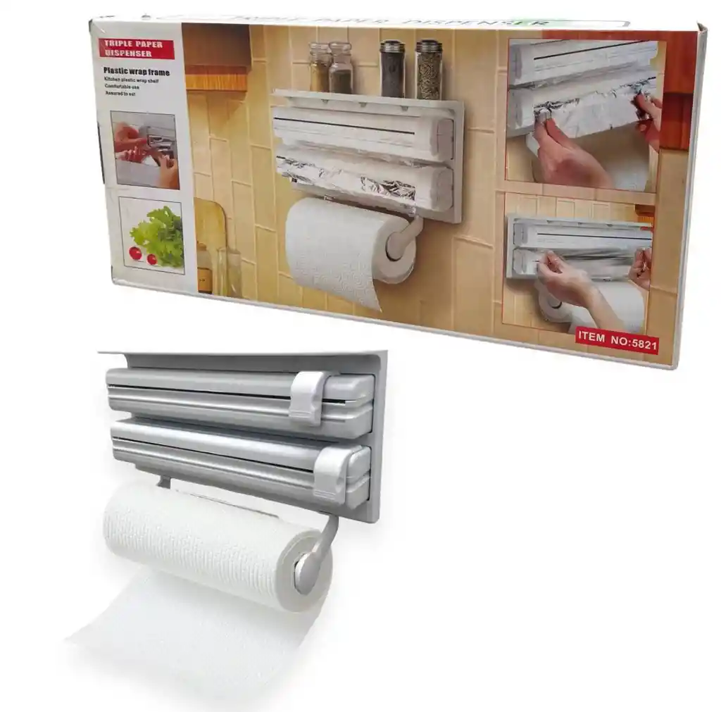 Dispensador Triple De Papel Para Cocina, Playo Y Aluminio Despachador 3 En 1