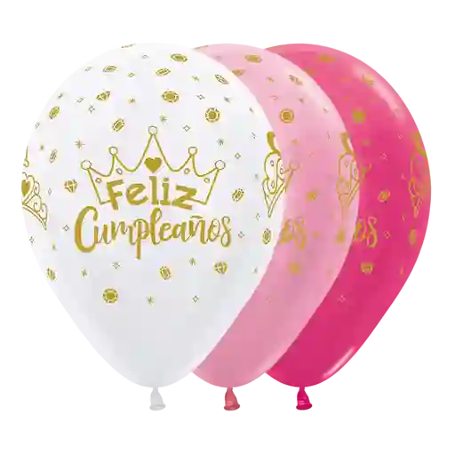 Bomba Globo Biodegradable De Latex Feliz Cumpleaños Coronas R12