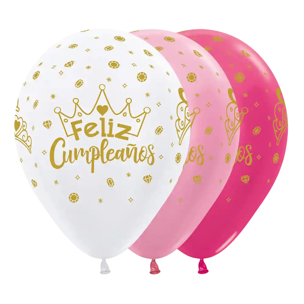 Bomba Globo Biodegradable De Latex Feliz Cumpleaños Coronas R12