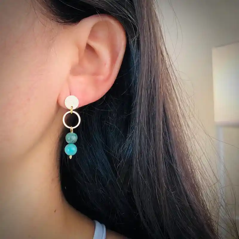 Aretes Argollita Y Piedras Turquesa