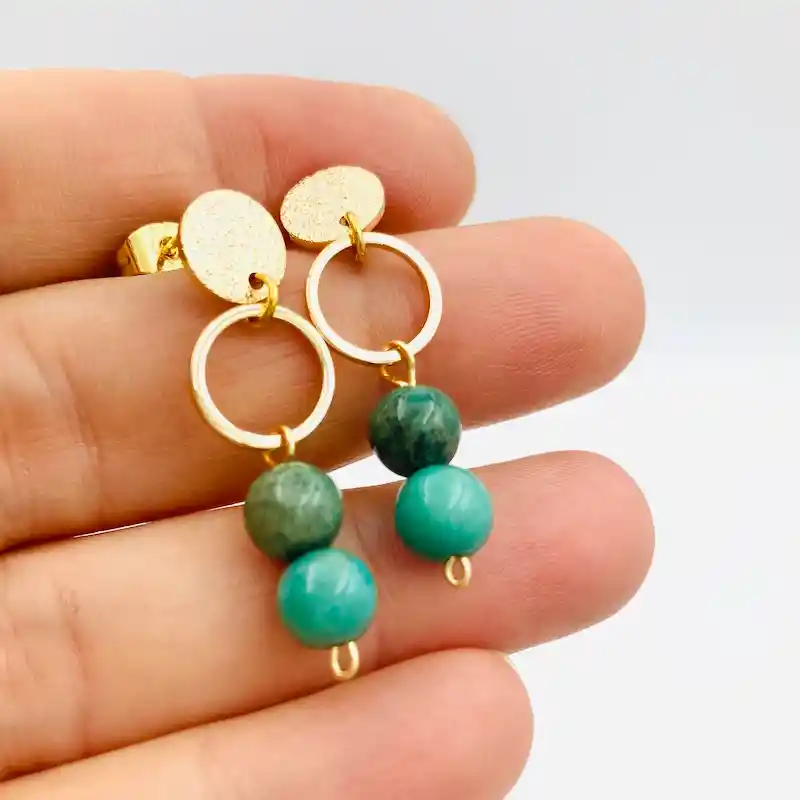 Aretes Argollita Y Piedras Turquesa