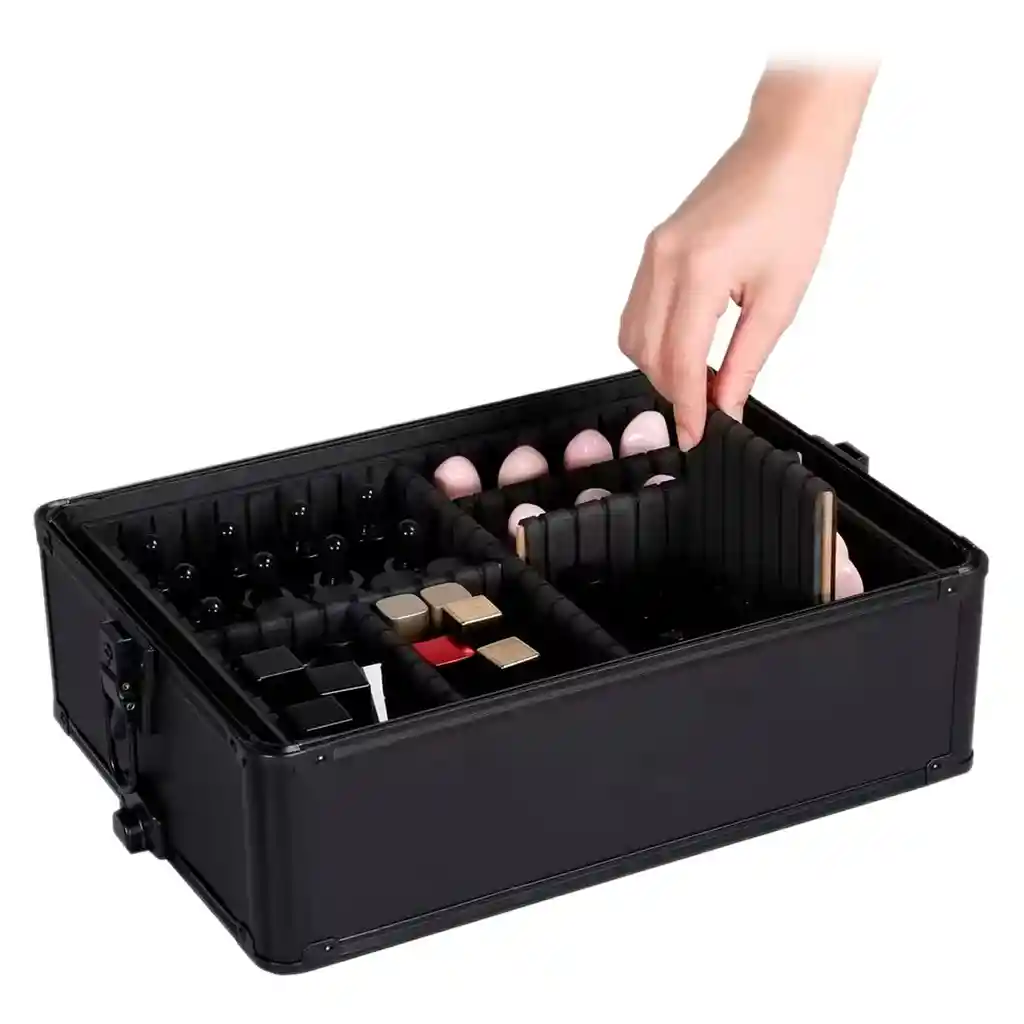 Neceser Maleta Grande Ruedas Maquillaje Tamaño 4 Capas Negro Elegante