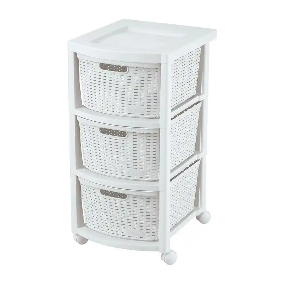 Cajonero Rattan 3 Gavetas Blanco Nieve