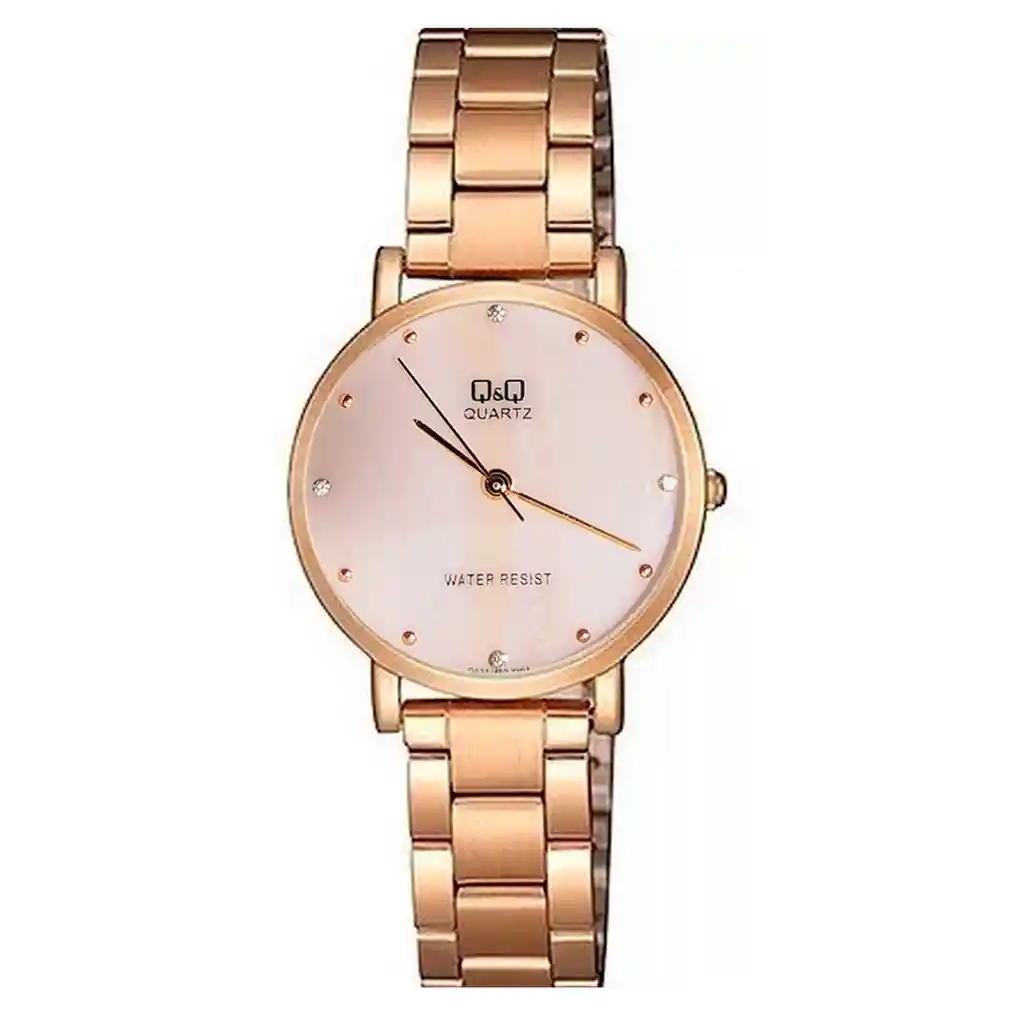 Reloj Qq Qyq Elegante Glamour Acero Oro Rosa + Estuche Dama