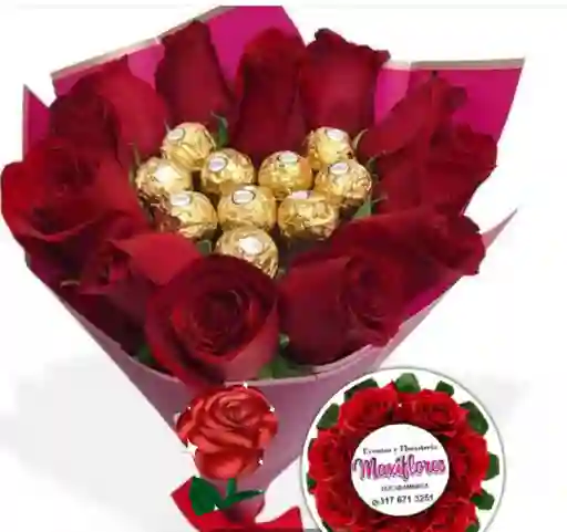 Ramo De Mano Con Rosas Rojas Y Chocolates