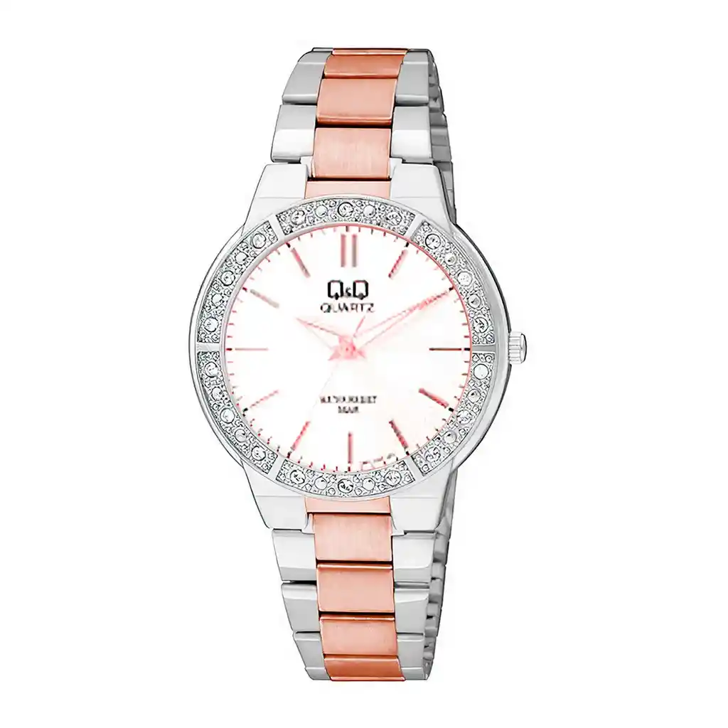 Reloj Qq Qyq Acero Inoxidable Dama Murano Bicolor +estuche