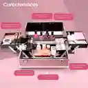 Caja Neceser Metálico Portátil De Maquillaje Profesional Rosado