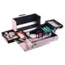 Caja Neceser Metálico Portátil De Maquillaje Profesional Rosado