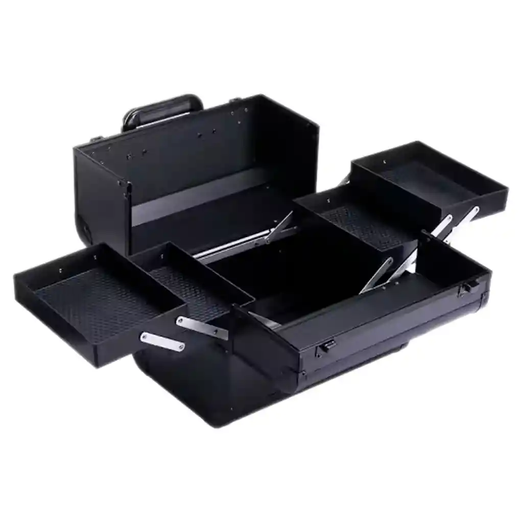 Caja Neceser Metálico Portátil De Maquillaje Profesional Negro Elegante