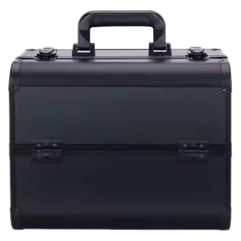 Caja Neceser Metálico Portátil De Maquillaje Profesional Negro Elegante