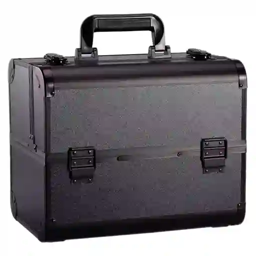 Caja Neceser Metálico Portátil De Maquillaje Profesional Negro Elegante