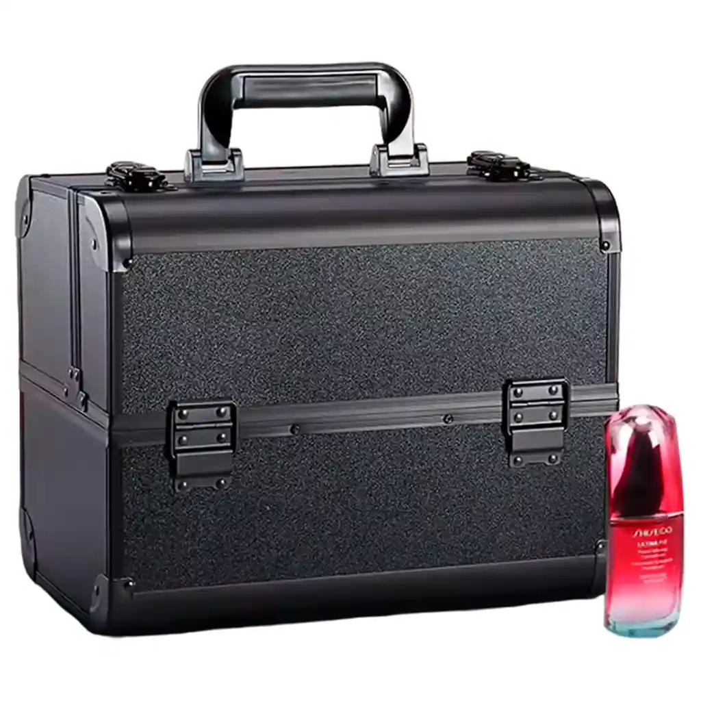 Caja Neceser Metálico Portátil De Maquillaje Profesional Negro Elegante