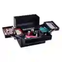 Caja Neceser Metálico Portátil De Maquillaje Profesional Negro Elegante