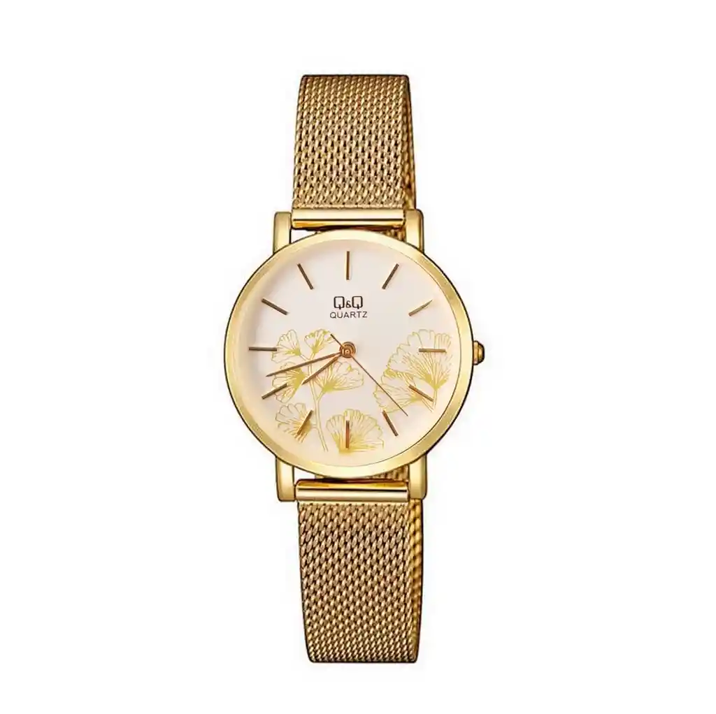 Reloj Qq Qyq Elegante Flowers Acero Dorado + Estuche Dama