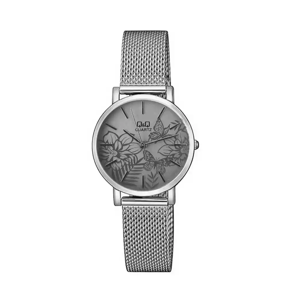 Reloj Qq Qyq Elegante Flowers Acero Plateado + Estuche Dama