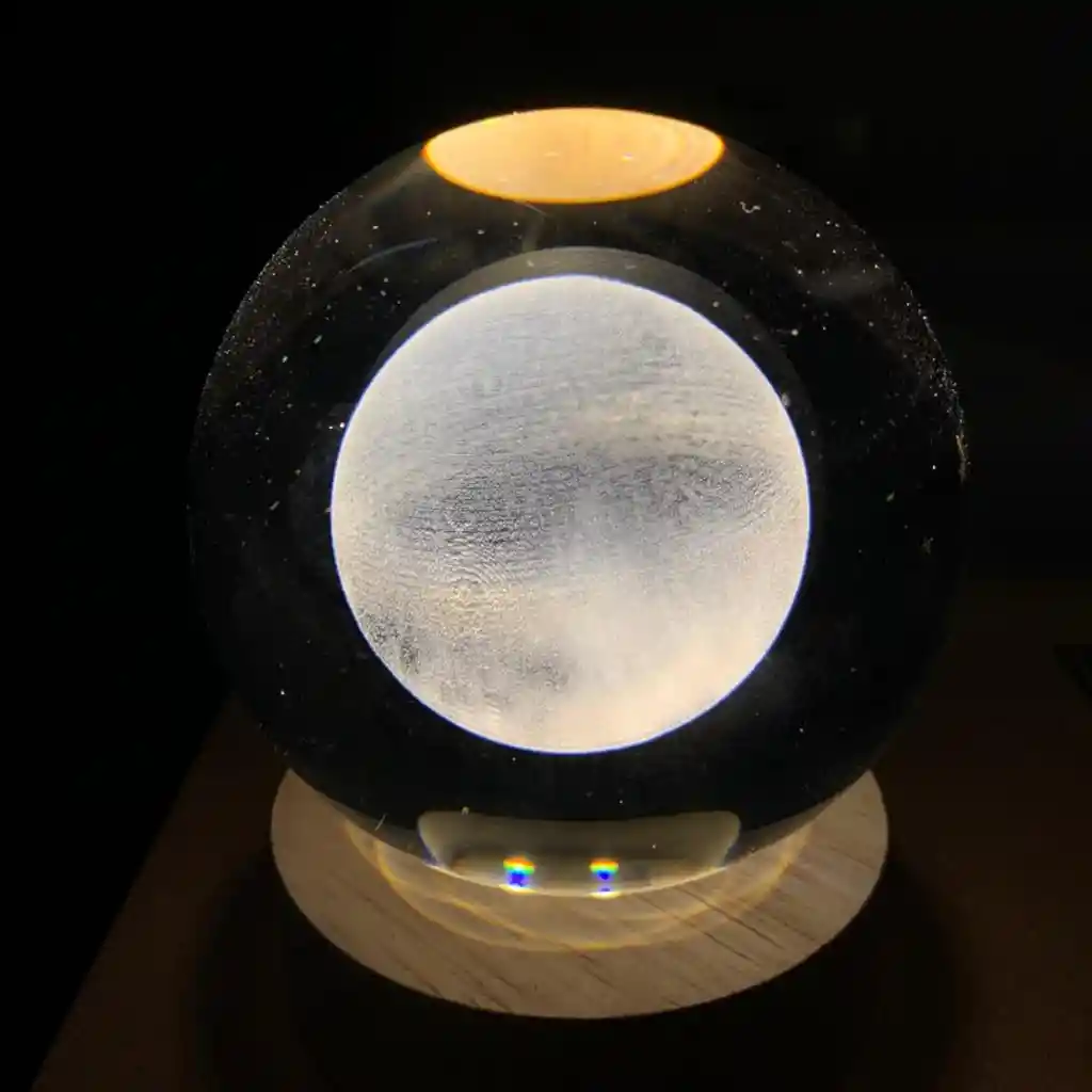 Lampara Esfera 3d Cristal De Luna + Base De 8cm