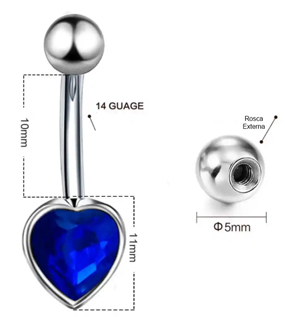 Piercing Ombligo Corazón Zircon