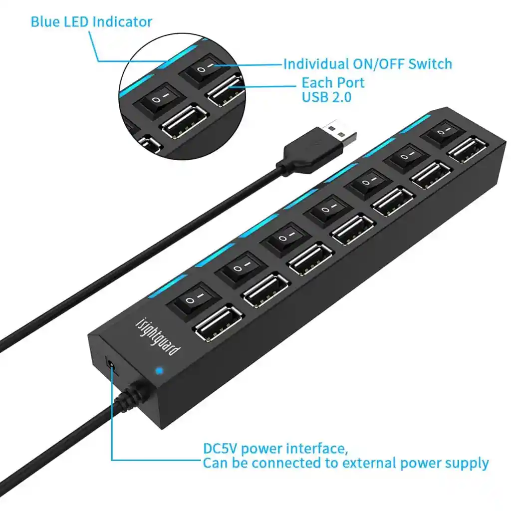 Hub Multipuerto Usb De 7 Puertos Alta Velocidad Con Switchs