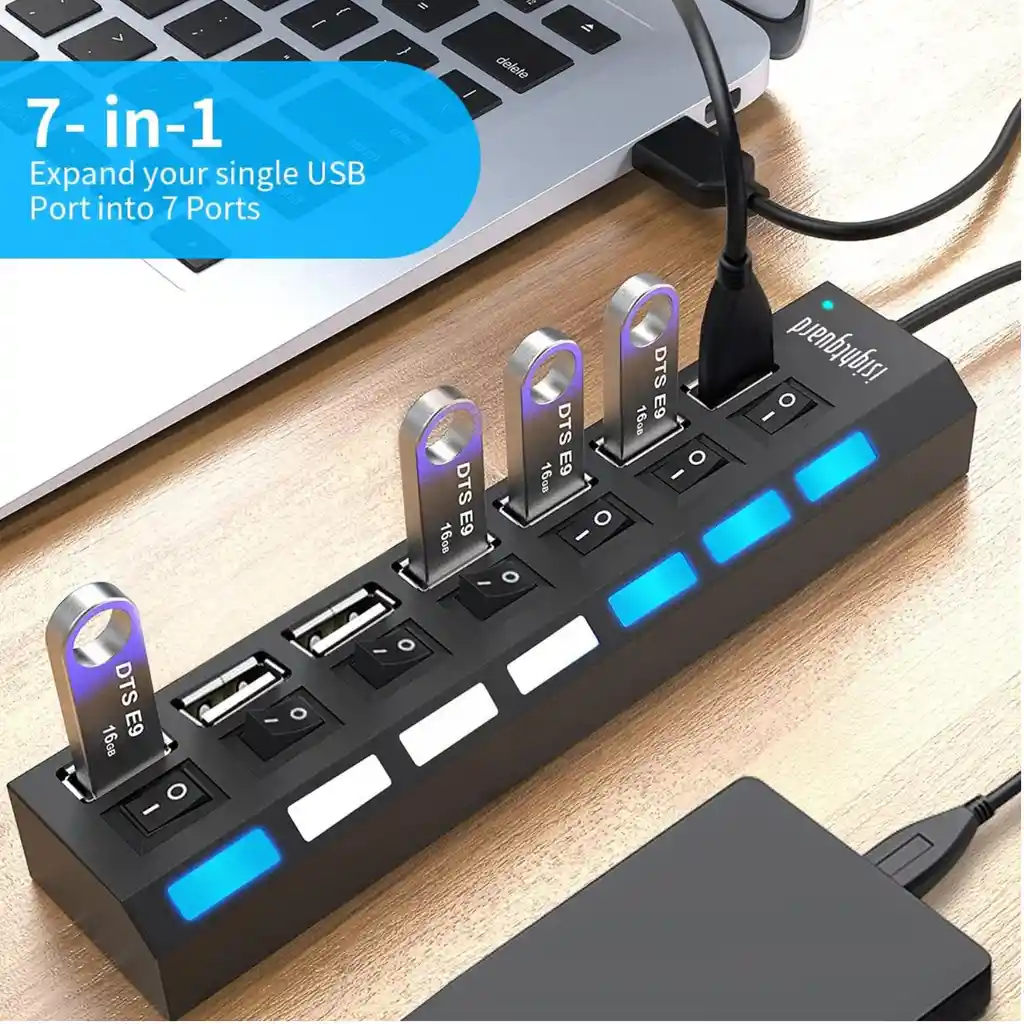 Hub Multipuerto Usb De 7 Puertos Alta Velocidad Con Switchs