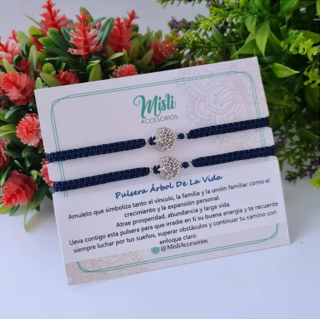 Set Pulseras Tejidas Para Compartir Dije Árbol De La Vida