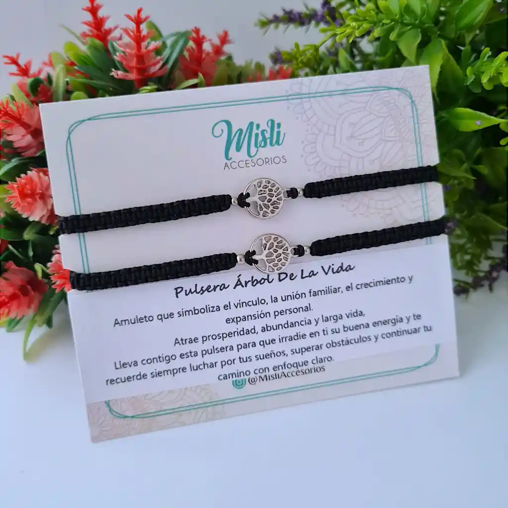 Set Pulseras Tejidas Para Compartir Dije Árbol De La Vida