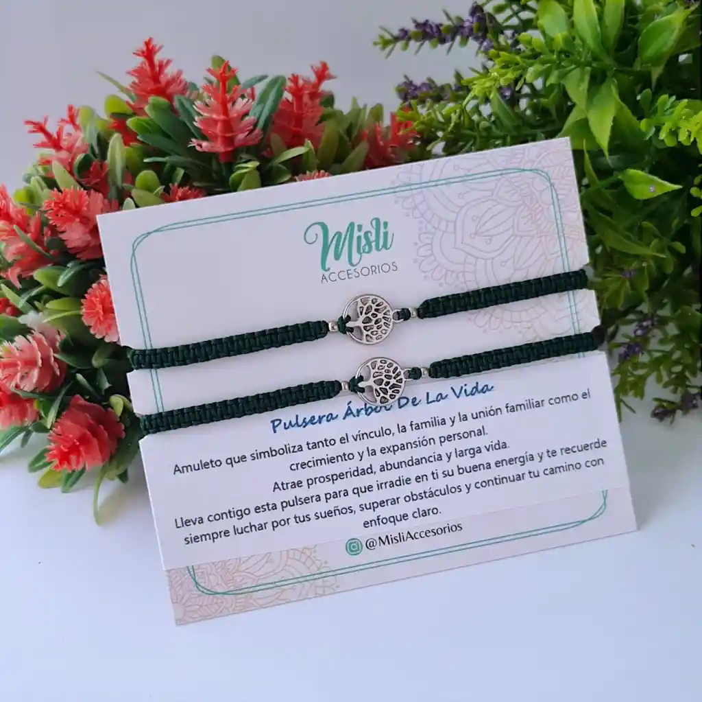 Set Pulseras Tejidas Para Compartir Dije Árbol De La Vida