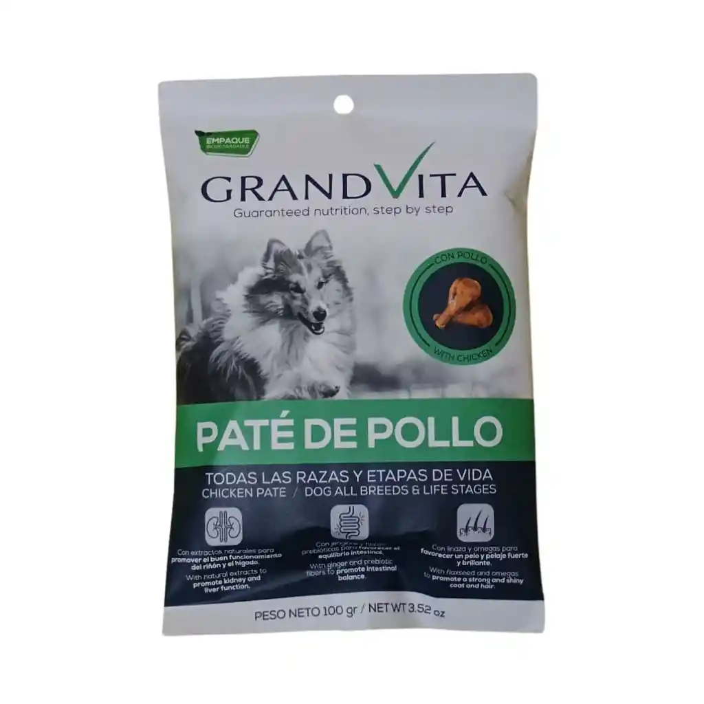 Grand Vita Paté De Pollo Perro 100gr Alimento Húmedo