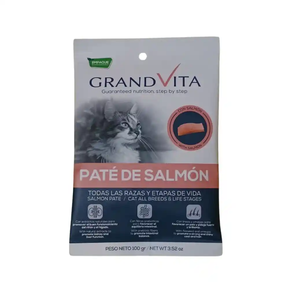 Grand Vita Paté De Salmón Gato 100gr Alimento Húmedo