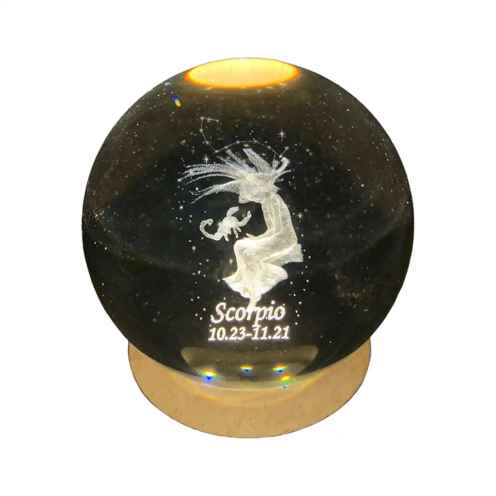 Lampara Esfera 3d Cristal Zodiacal Escorpio + Base De 8cm