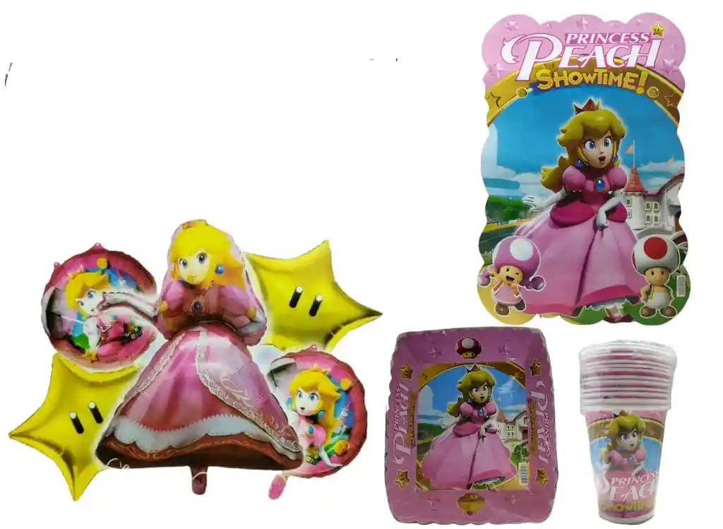 Super Kit Princesa Peach /bouquet, Piñata, Platos Y Vasos