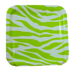 Platos Para Pastel Diseño Cebra Verde Y Blanco X6 Unidades