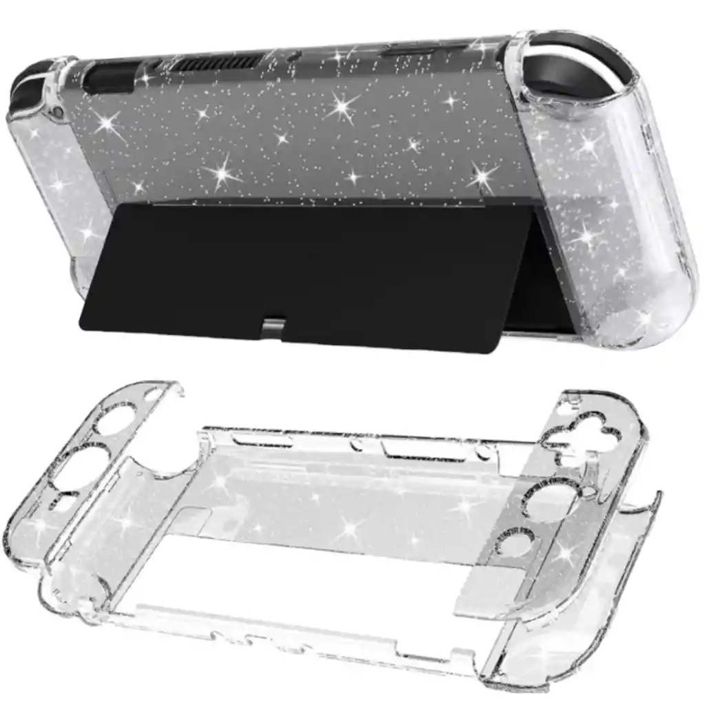 Acrílico Protector Con Glitter + Vidrio Para Nintendo Switch Oled